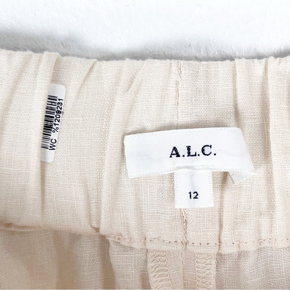 A.L.C. 100% Linen Cream High Rise Wide Leg Drawstring Waist Pockets Pants 12 - Picture 3 of 10